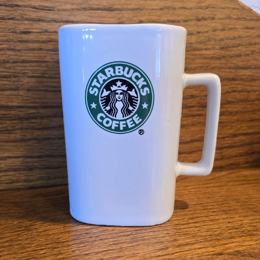 Starbucks Rectangular White Mug with Green Logo 2007